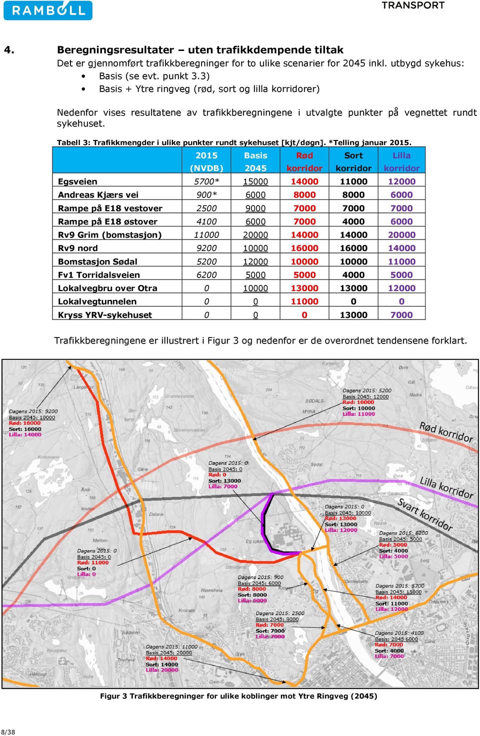 Tabell 3: Trafikkmengder i ulike punkter rundt sykehuset [kjt/døgn]. *Telling januar 2015.