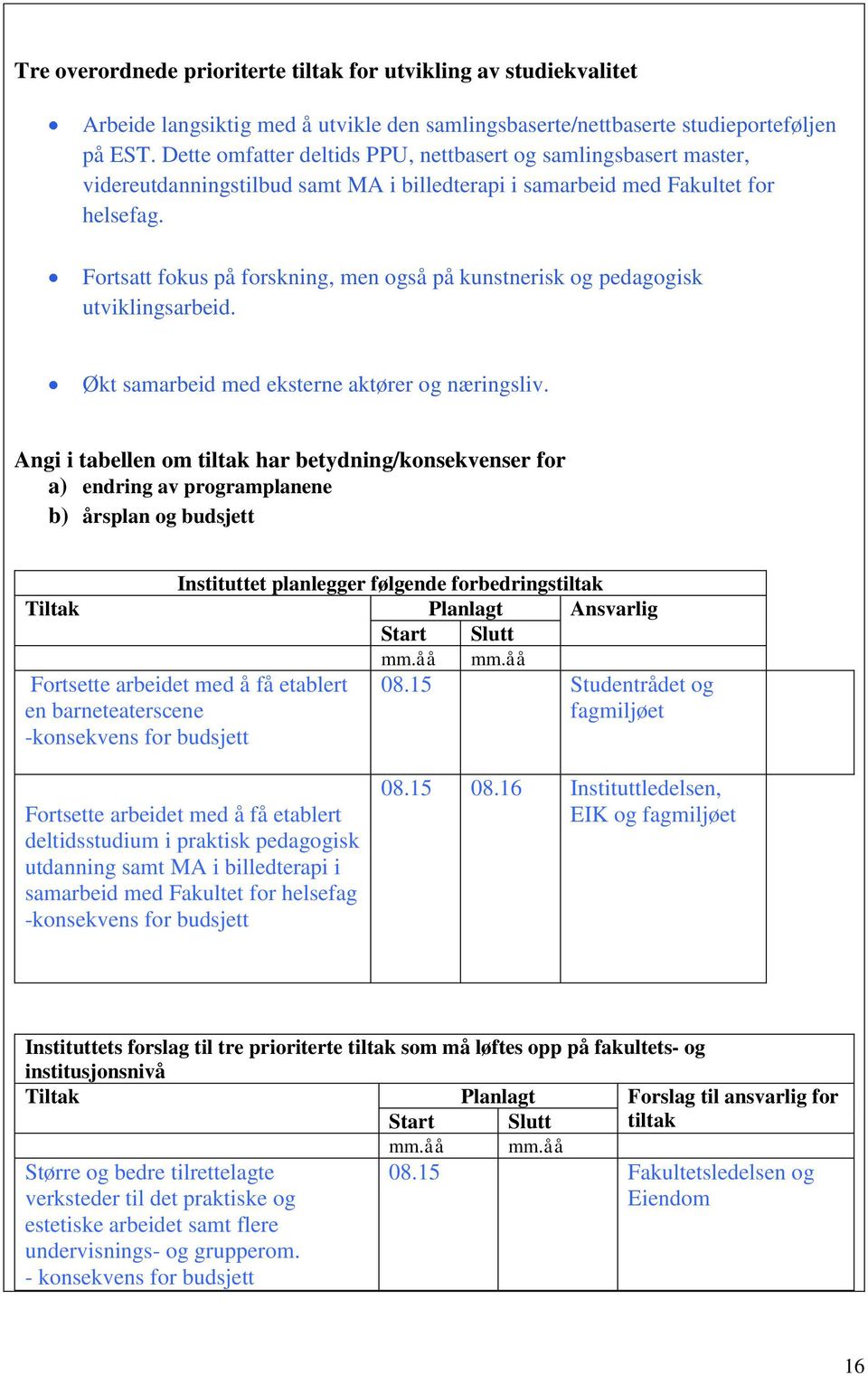 Fortsatt fokus på forskning, men også på kunstnerisk og pedagogisk utviklingsarbeid. Økt samarbeid med eksterne aktører og næringsliv.