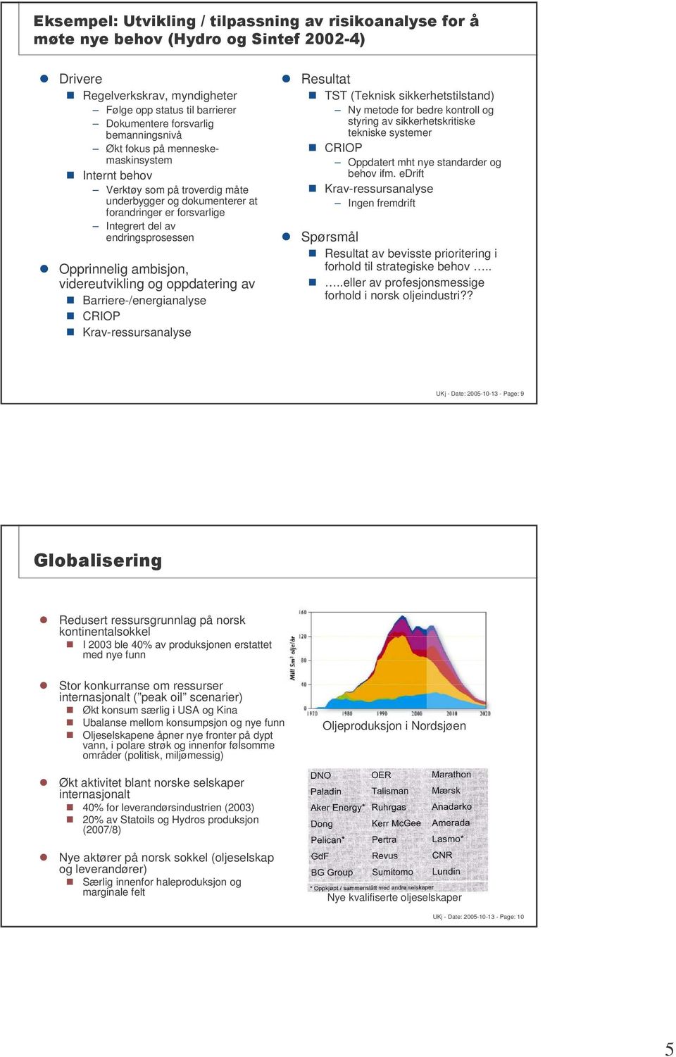 Resultat TST (Teknisk sikkerhetstilstand) Ny metode for bedre kontroll og styring av sikkerhetskritiske tekniske systemer CRIOP Oppdatert mht nye standarder og behov ifm.