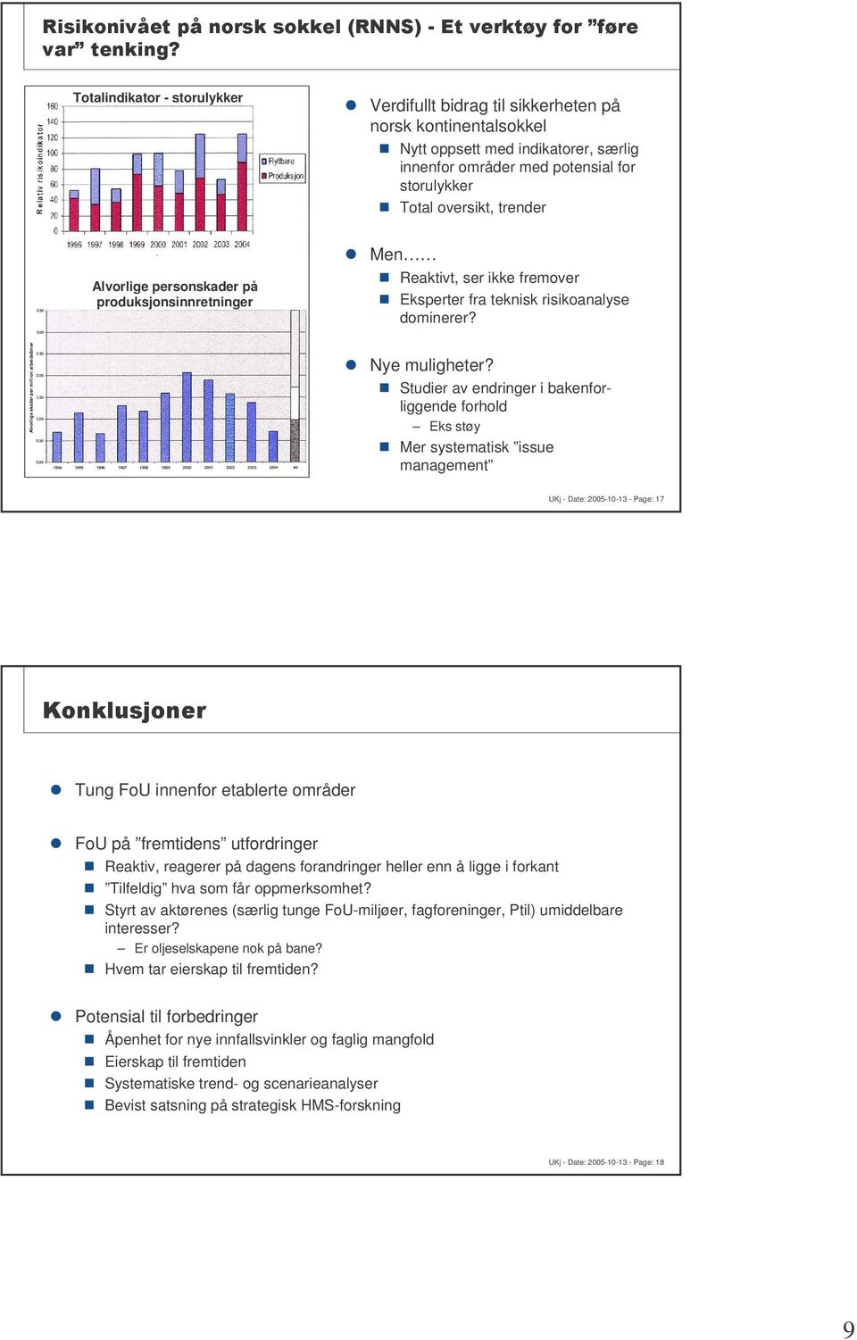 Studier av endringer i bakenforliggende forhold Eks støy Mer systematisk issue management UKj - Date: 2005-10-13 - Page: 17!