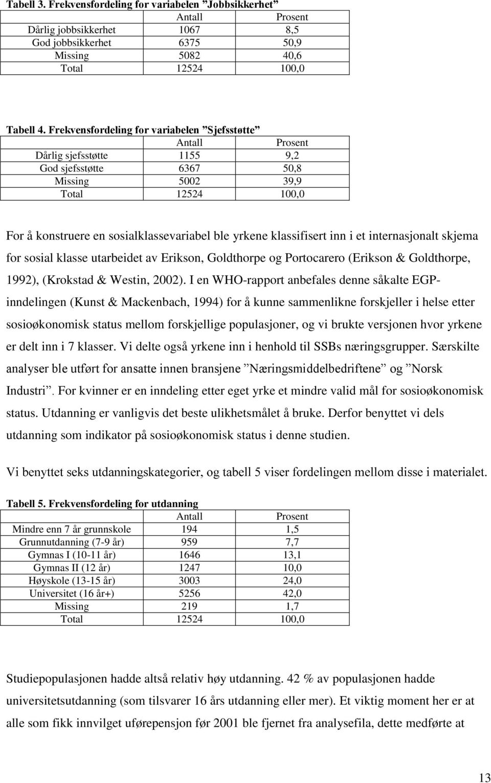 klassifisert inn i et internasjonalt skjema for sosial klasse utarbeidet av Erikson, Goldthorpe og Portocarero (Erikson & Goldthorpe, 1992), (Krokstad & Westin, 2002).