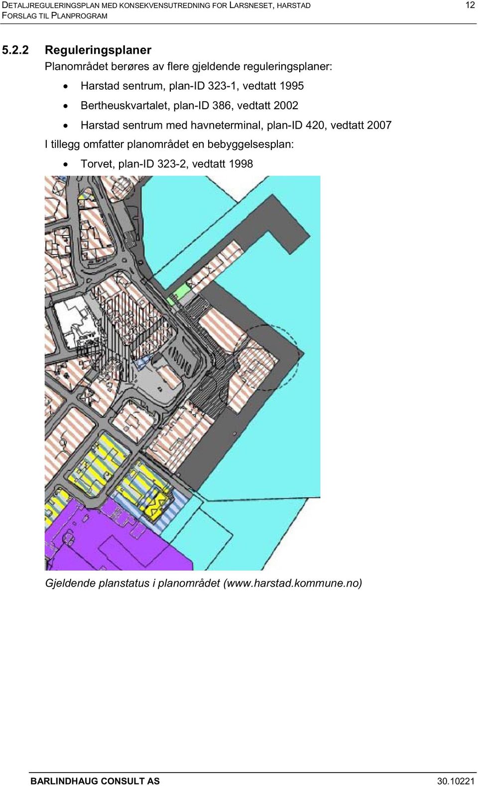 323-1, vedtatt 1995 Bertheuskvartalet, plan-id 386, vedtatt 2002 Harstad sentrum med havneterminal, plan-id 420,