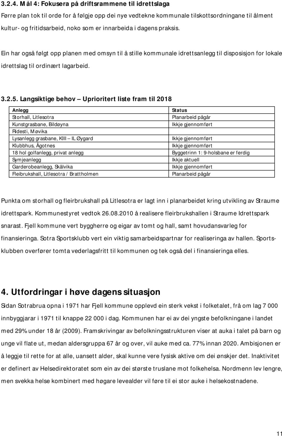 dagens praksis. Ein har også følgt opp planen med omsyn til å stille kommunale idrettsanlegg til disposisjon for lokale idrettslag til ordinært lagarbeid. 3.2.5.