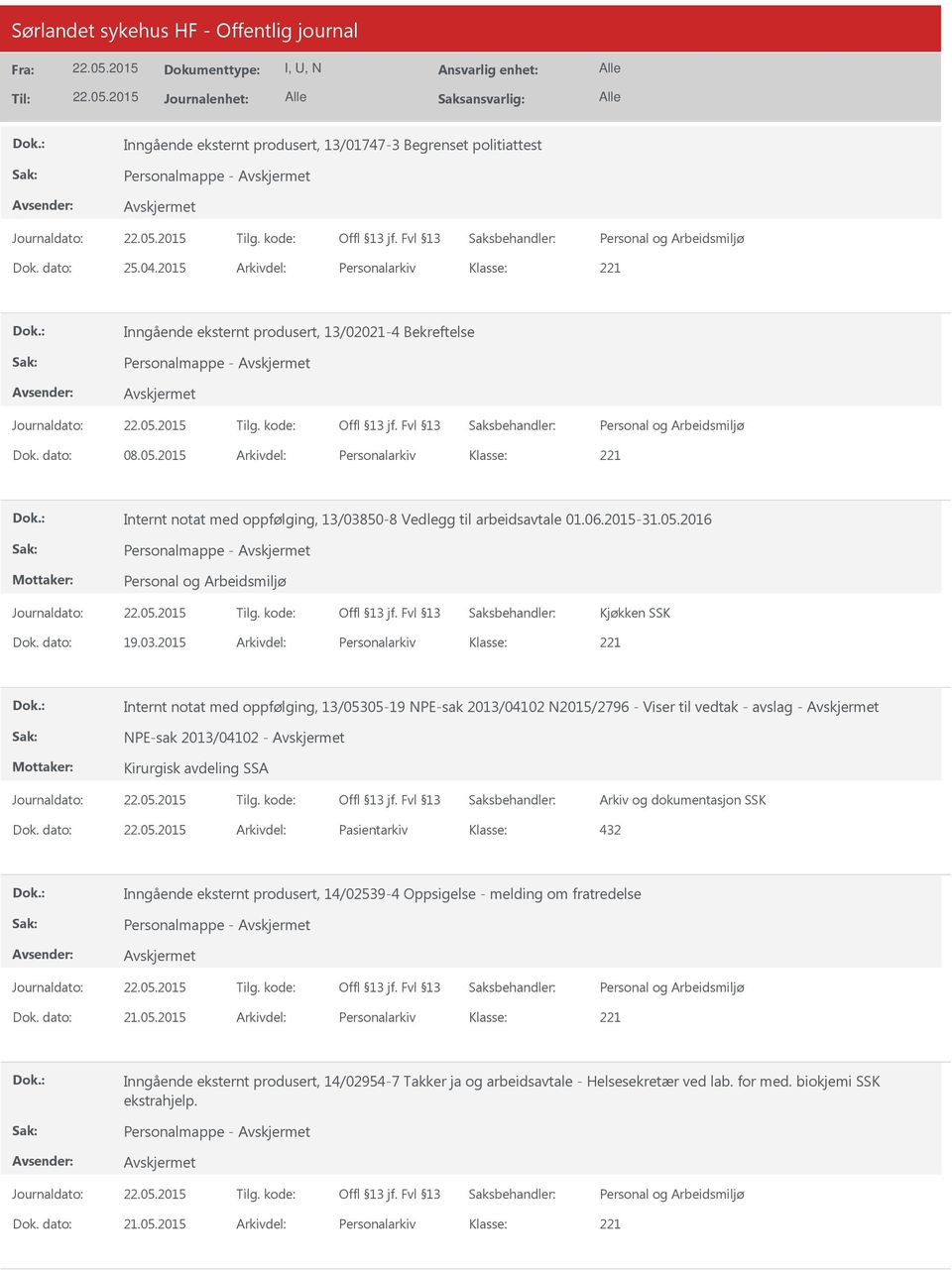 50-8 Vedlegg til arbeidsavtale 01.06.2015-31.05.2016 Personalmappe - Kjøkken SSK Dok. dato: 19.03.