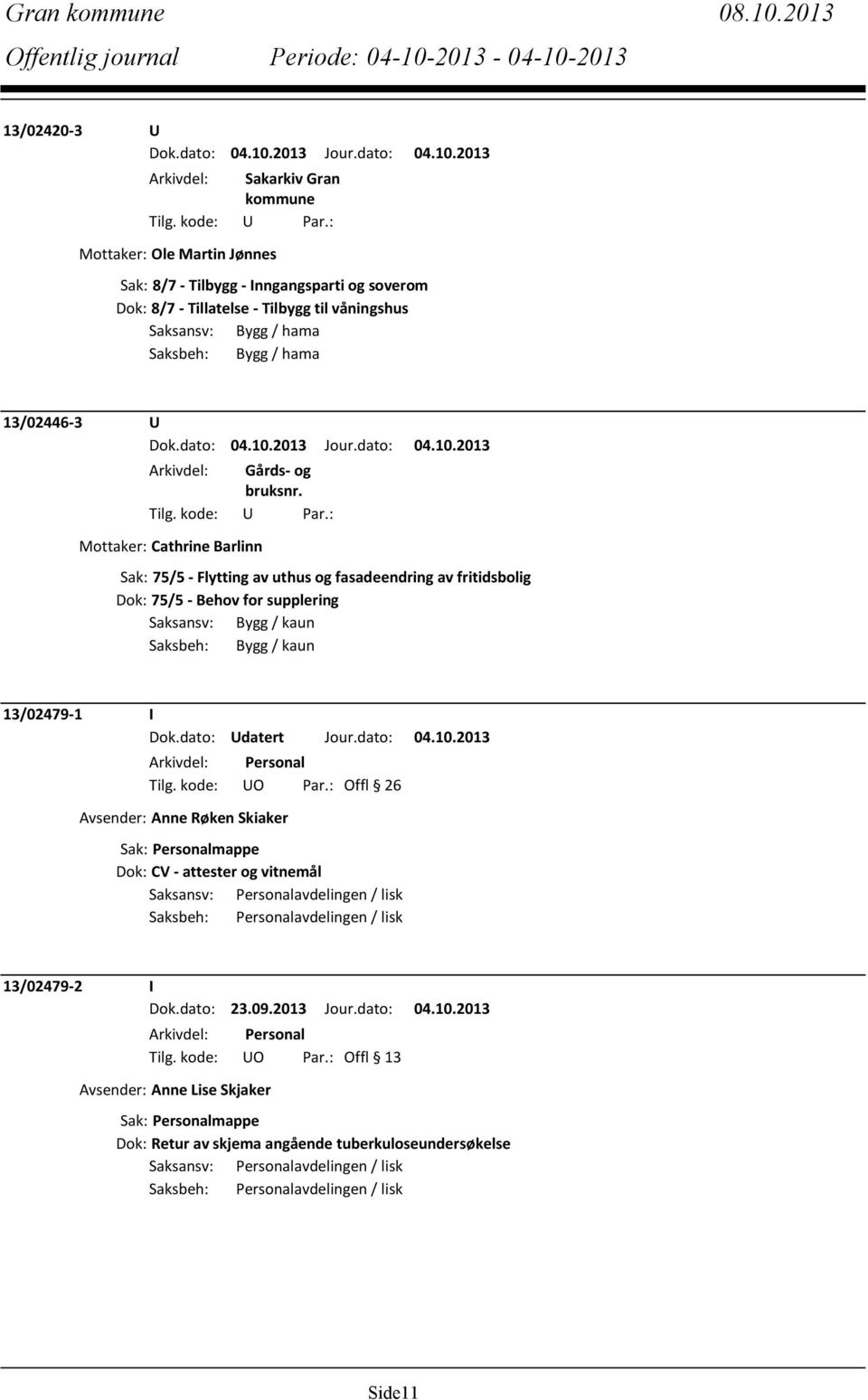 av uthus og fasadeendring av fritidsbolig Dok: 75/5 - Behov for supplering Saksansv: Bygg / kaun Saksbeh: Bygg / kaun 13/02479-1 I Dok.dato: Udatert Jour.dato: 04.10.2013 Arkivdel: Personal Tilg.