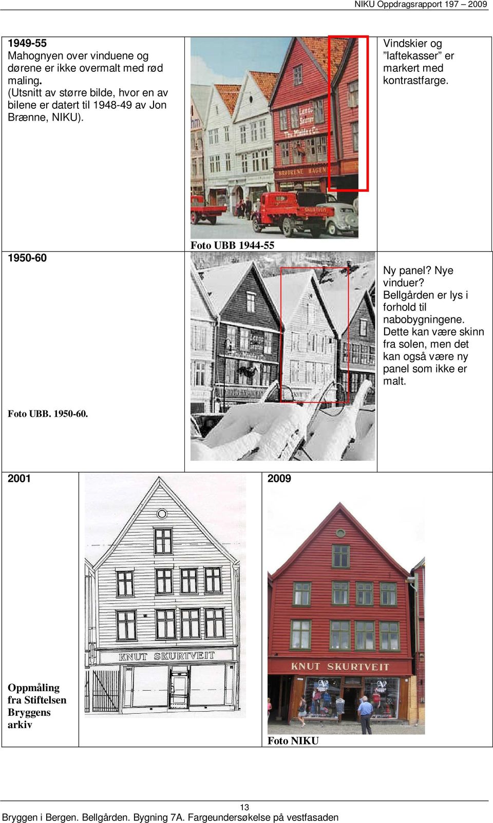 Vindskier og laftekasser er markert med kontrastfarge. 1950-60 Foto UBB 1944-55 Ny panel? Nye vinduer?