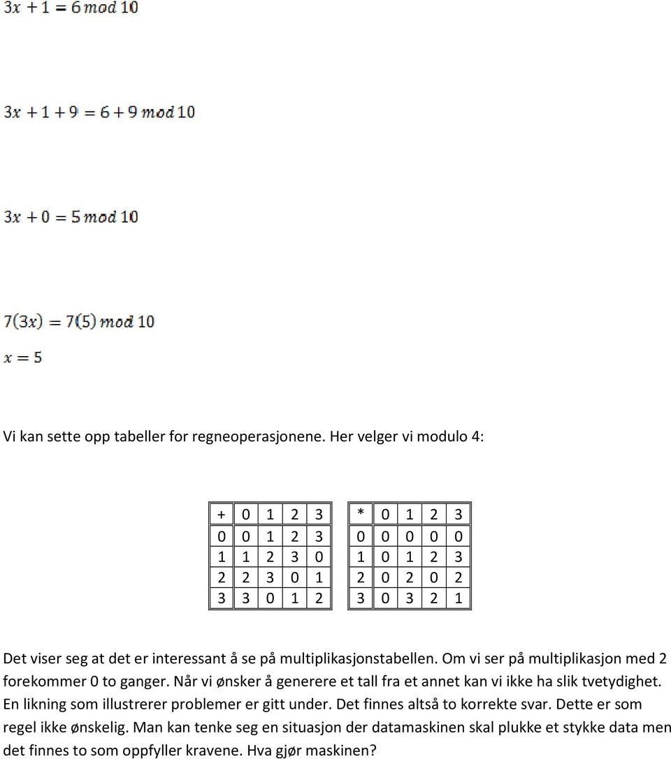 interessant å se på multiplikasjonstabellen. Om vi ser på multiplikasjon med 2 forekommer 0 to ganger.