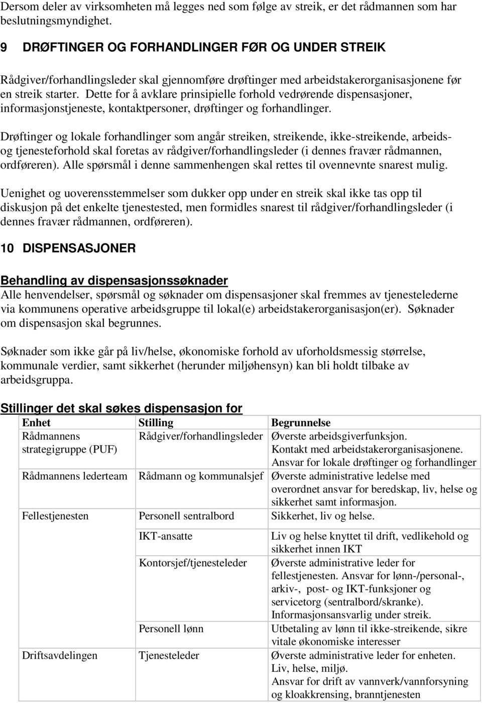 Dette for å avklare prinsipielle forhold vedrørende dispensasjoner, informasjonstjeneste, kontaktpersoner, drøftinger og forhandlinger.