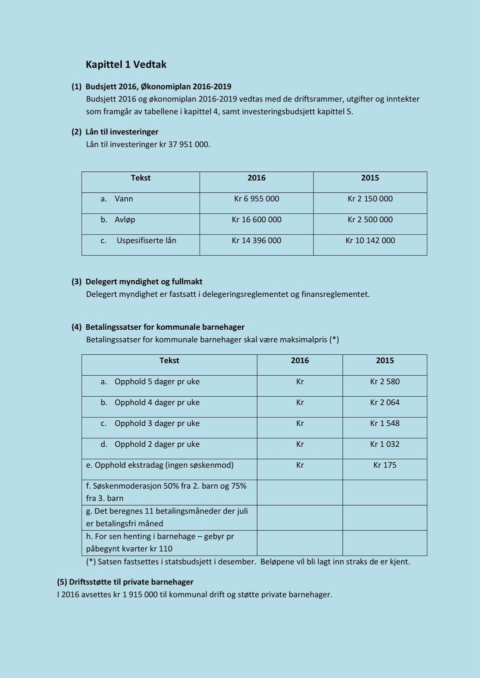 Uspesifiserte lån Kr 14 396 000 Kr 10 142 000 (3) Delegert myndighet og fullmakt Delegert myndighet er fastsatt i delegeringsreglementet og finansreglementet.