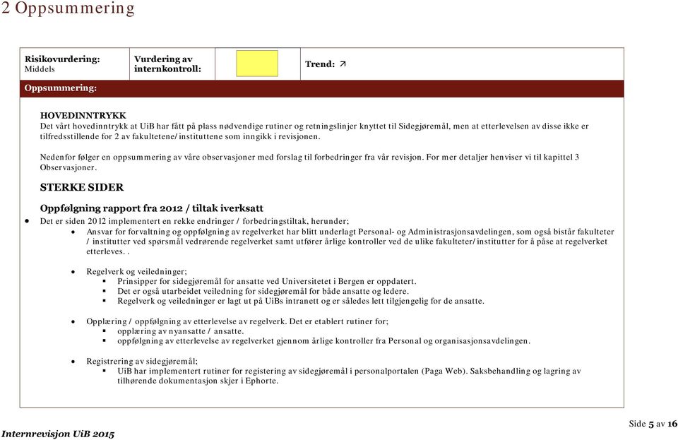 Nedenfor følger en oppsummering av våre observasjoner med forslag til forbedringer fra vår revisjon. For mer detaljer henviser vi til kapittel 3 Observasjoner.