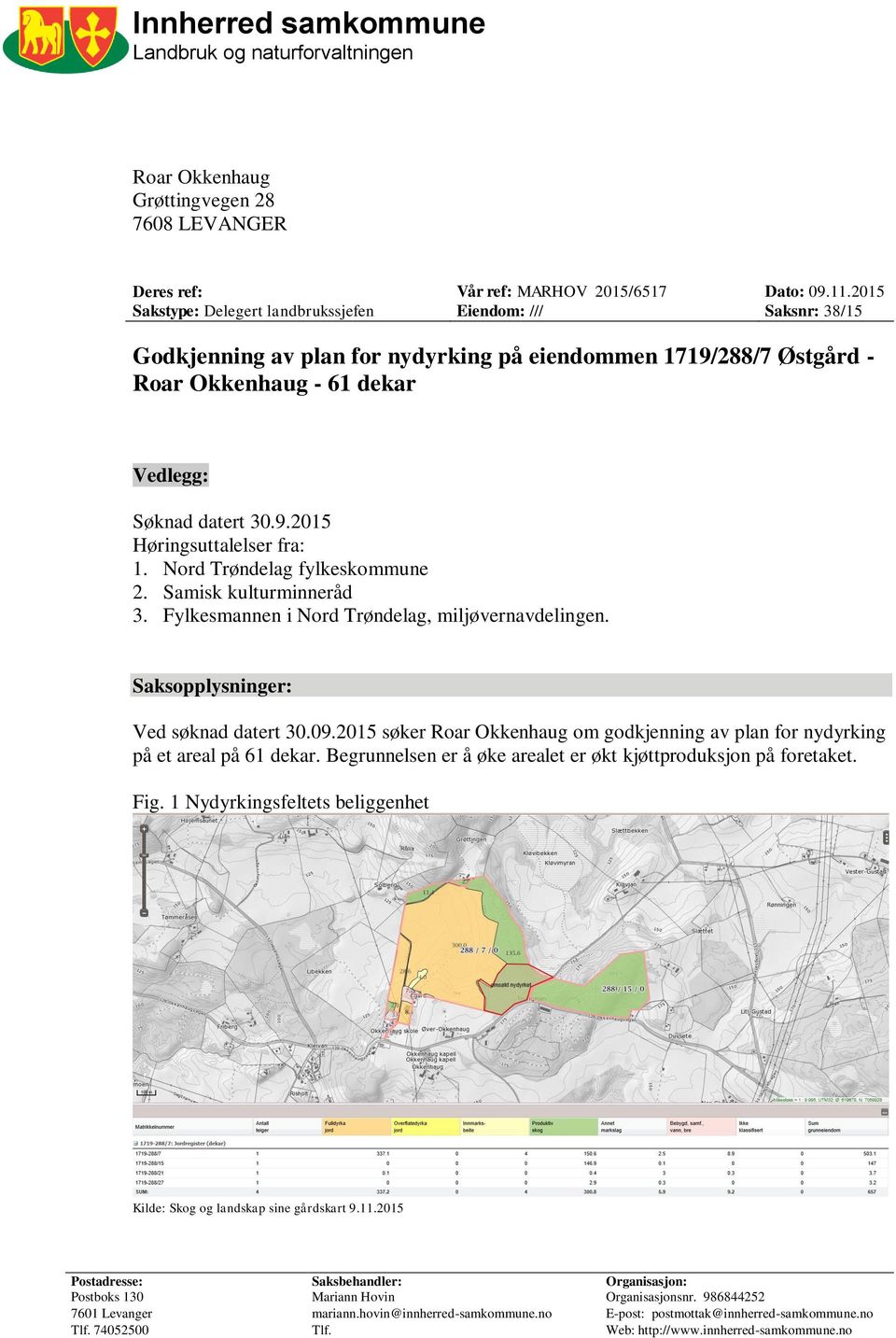 Nord Trøndelag fylkeskommune 2. Samisk kulturminneråd 3. Fylkesmannen i Nord Trøndelag, miljøvernavdelingen. Saksopplysninger: Ved søknad datert 30.09.