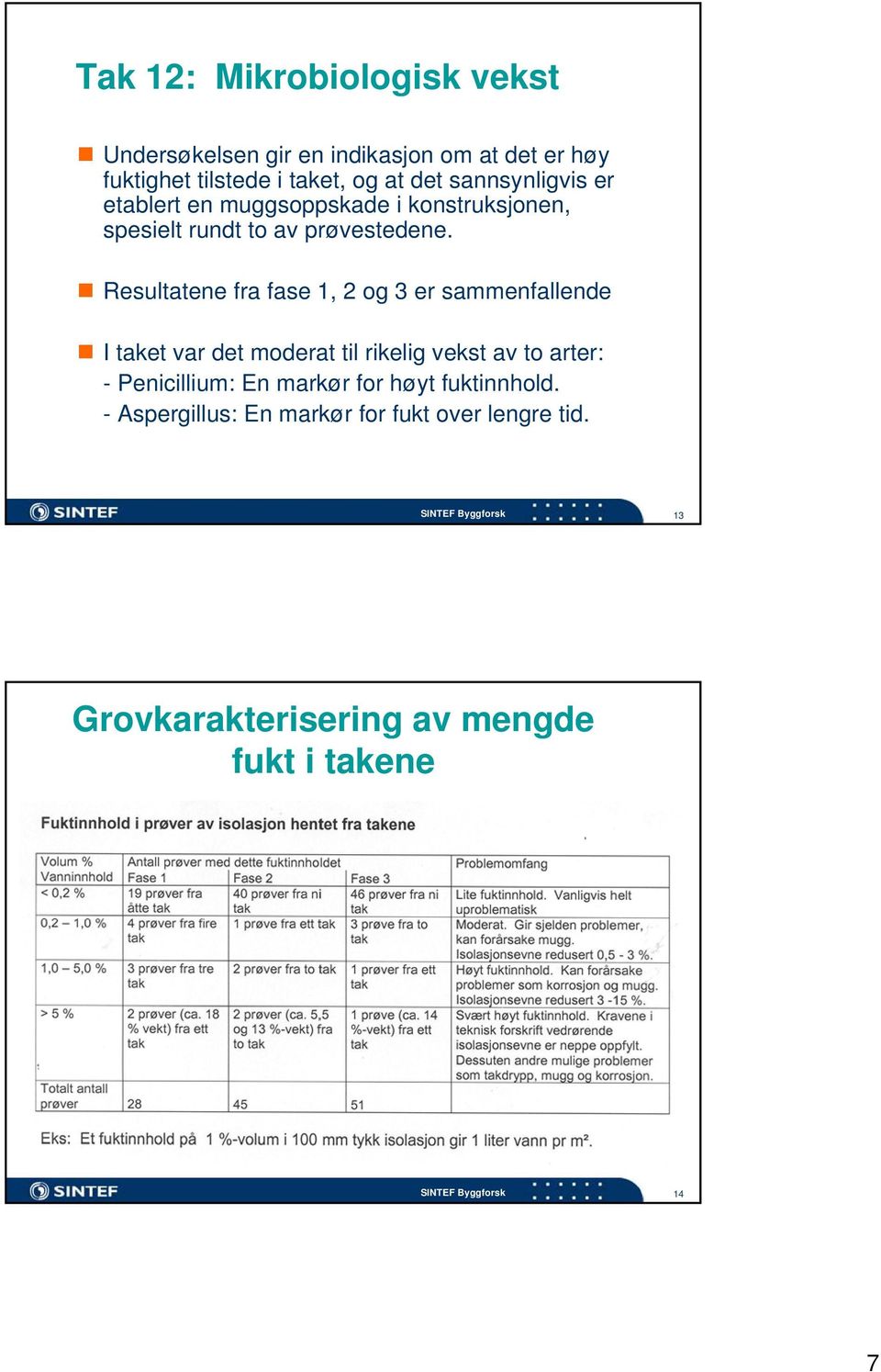 Resultatene fra fase 1, 2 og 3 er sammenfallende I taket var det moderat til rikelig vekst av to arter: -