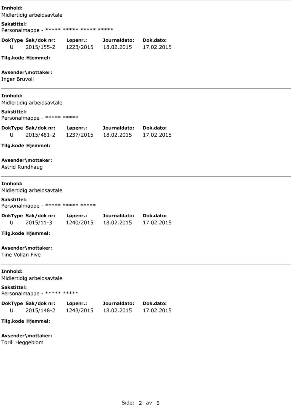 Personalmappe - 2015/11-3 1240/2015 Tine Vollan Five