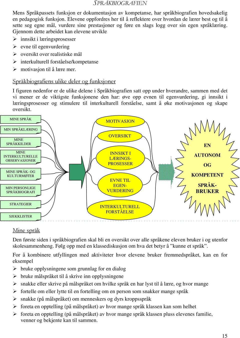 Gjennom dette arbeidet kan elevene utvikle innsikt i læringsprosesser evne til egenvurdering oversikt over realistiske mål interkulturell forståelse/kompetanse motivasjon til å lære mer.