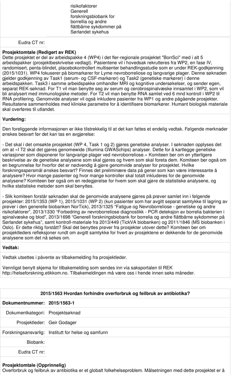 Pasientene vil i hovedsak rekrutteres fra WP2, en fase IV, randomisert, penta-blindet, placebokontrollert multisenter behandlingsstudie som er under REK-godkjenning (2015/1031).