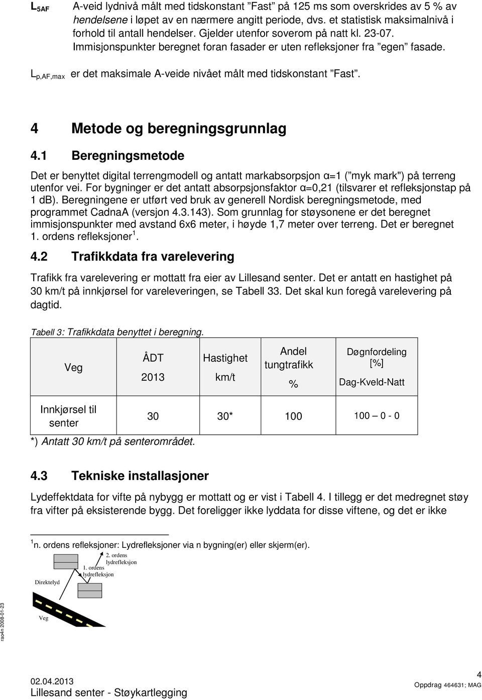 4 Metode og beregningsgrunnlag 4.1 Beregningsmetode Det er benyttet digital terrengmodell og antatt markabsorpsjon α=1 ( myk mark") på terreng utenfor vei.