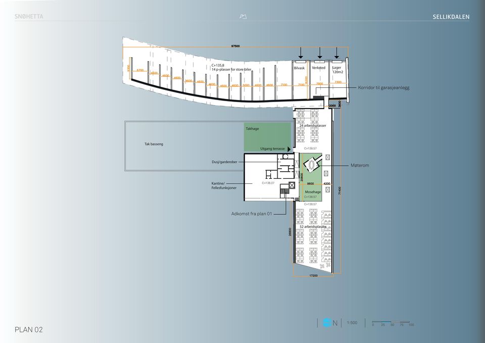 C+138.57 Dusj/garderober Møterom Kantine/ Fellesfunksjoner C+138.
