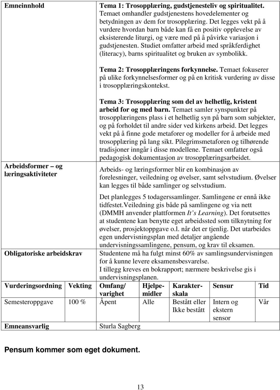 Studiet omfatter arbeid med språkferdighet (literacy), barns spiritualitet og bruken av symbolikk.