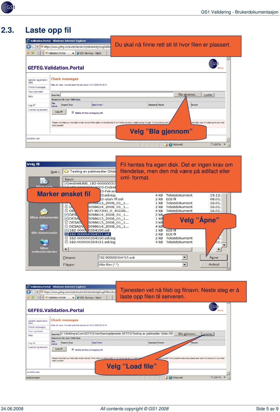 Det er ingen krav om filendelse, men den må være på edifact eller xml- format.