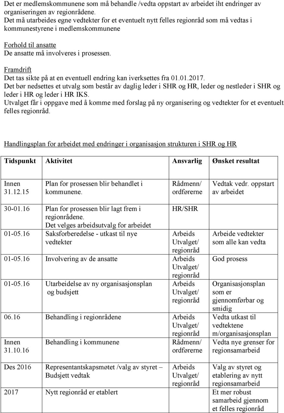 Framdrift Det tas sikte på at en eventuell endring kan iverksettes fra 01.01.2017.