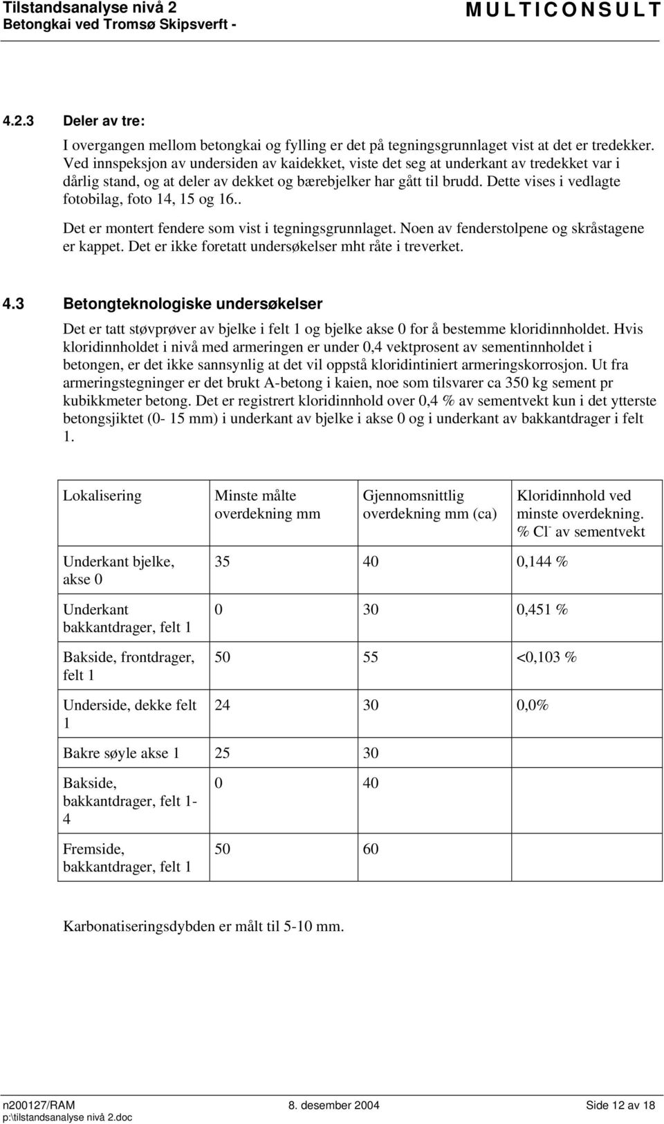 Dette vises i vedlagte fotobilag, foto 14, 15 16.. Det er montert fendere som vist i tegningsgrunnlaget. Noen av fenderstolpene skråstagene er kappet.