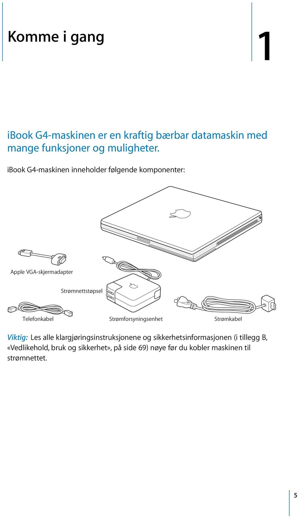 Strømforsyningsenhet Strømkabel Viktig: Les alle klargjøringsinstruksjonene og sikkerhetsinformasjonen