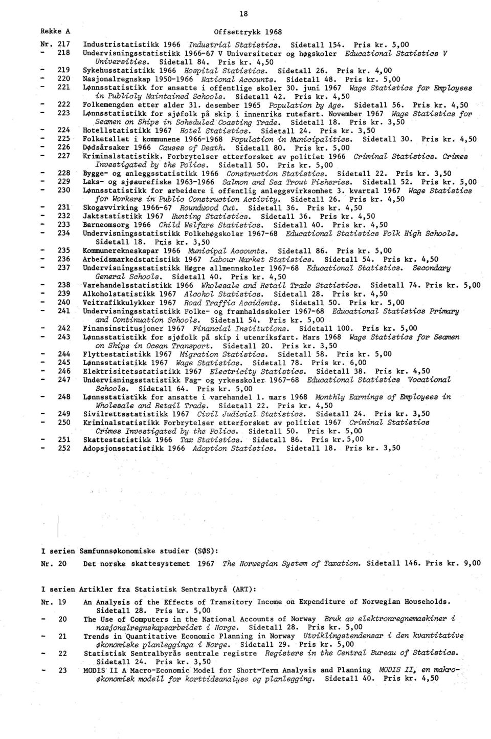 Pris kr. 4,00-220 Nasjonalregnskap 950-966 National Accounts. Sidetall 48. Pris kr. 5,00-22 Lønnsstatistikk for ansatte i offentlige skoler 30.