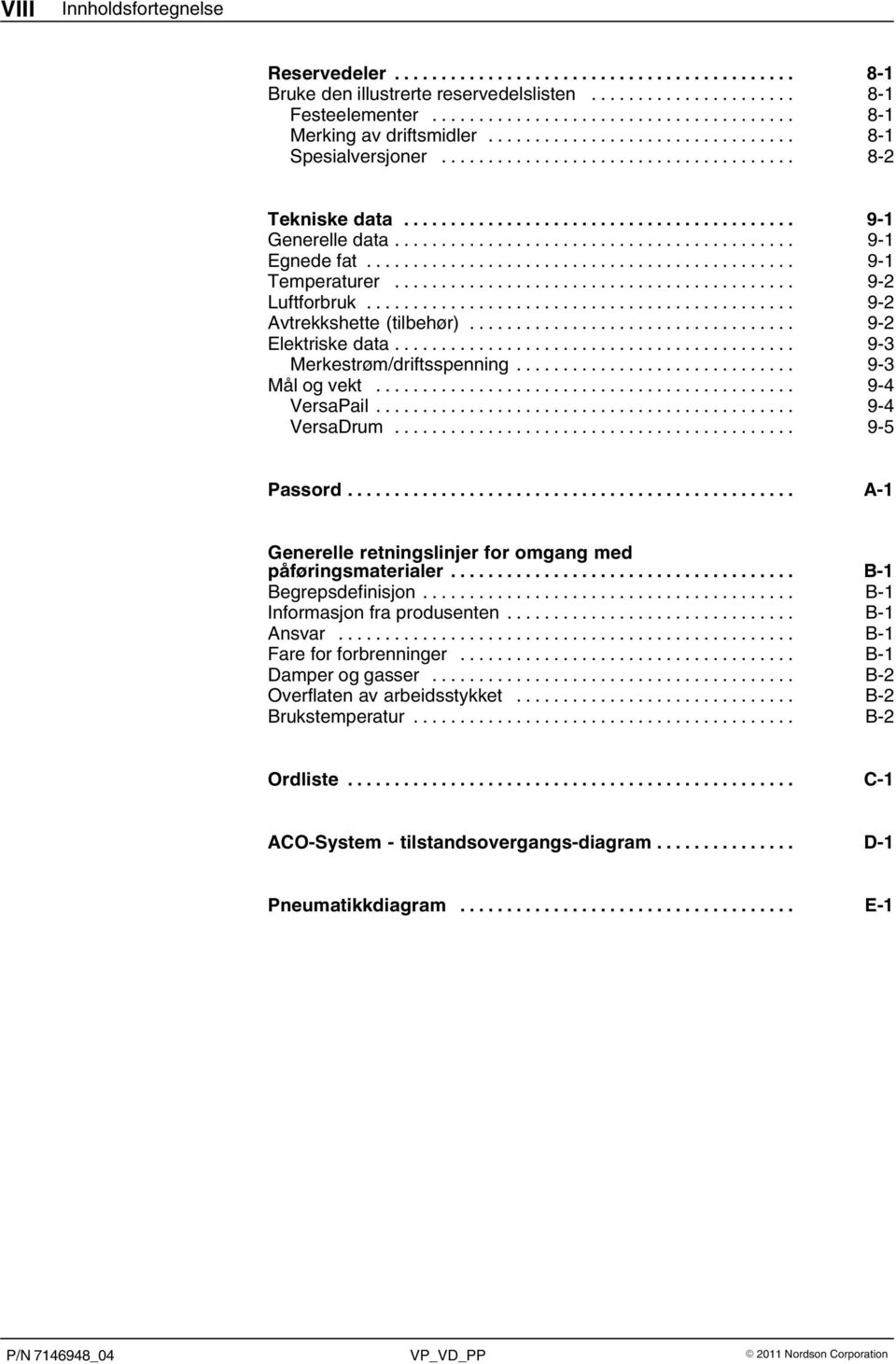 .. 9 4 VersaPail... 9 4 VersaDrum... 9 5 Passord... A 1 Generelle retningslinjer for omgang med påføringsmaterialer... B 1 Begrepsdefinisjon... B 1 Informasjon fra produsenten... B 1 Ansvar.