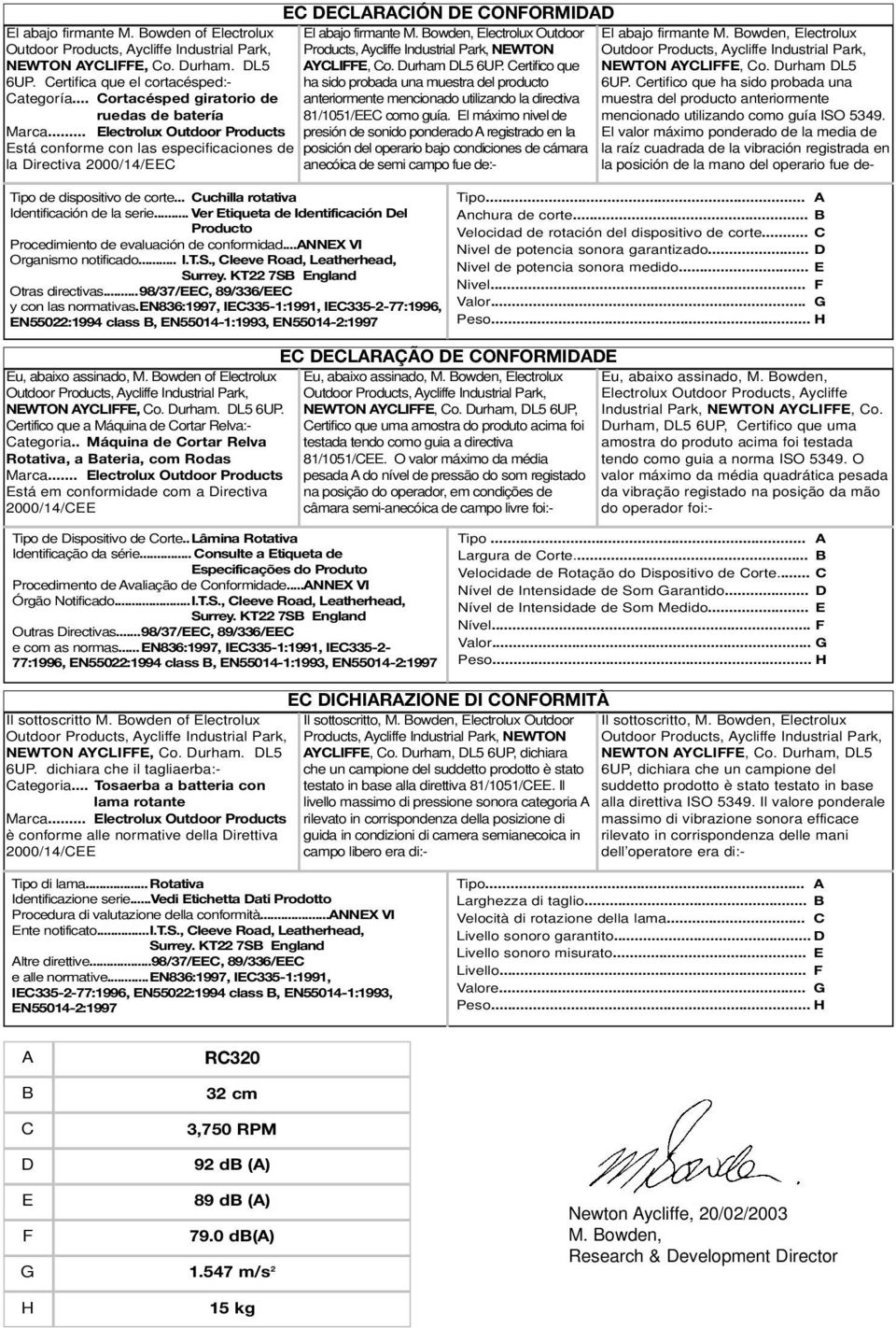 .. Ver Etiqueta de Identificación Del Producto Procedimiento de evaluación de conformidad...annex VI Organismo notificado... I.T.S., Cleeve Road, Leatherhead, Otras directivas.