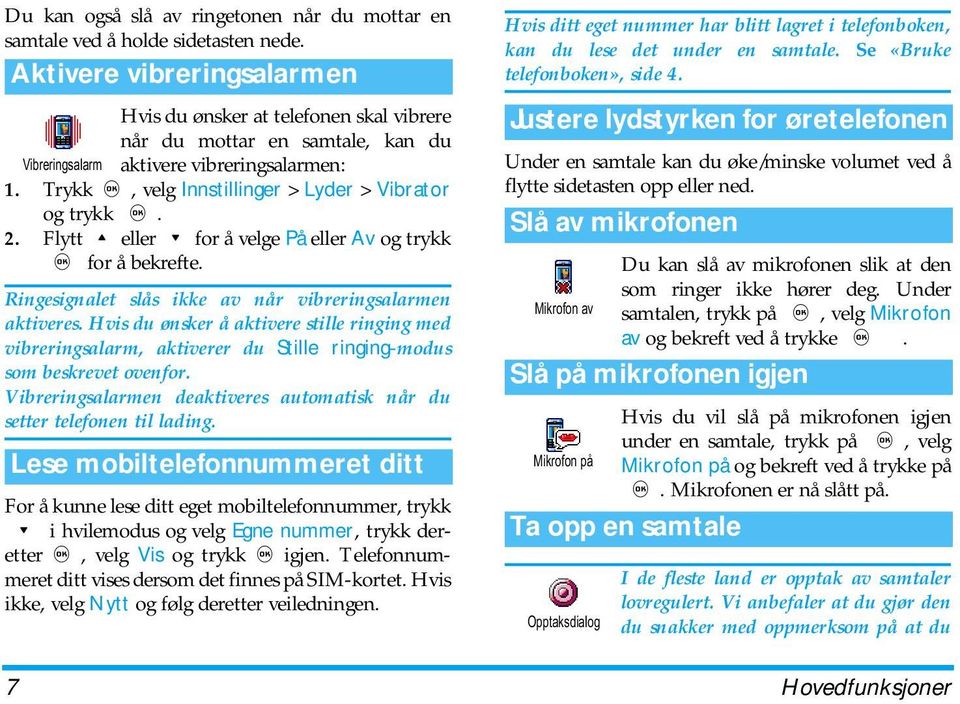 Flytt+eller-for å velge På eller Av og trykk, for å bekrefte. Ringesignalet slås ikke av når vibreringsalarmen aktiveres.