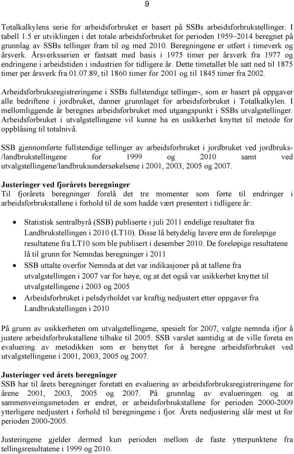 Årsverksserien er fastsatt med basis i 1975 timer per årsverk fra 1977 og endringene i arbeidstiden i industrien for tidligere år. Dette timetallet ble satt ned til 1875 timer per årsverk fra 01.07.