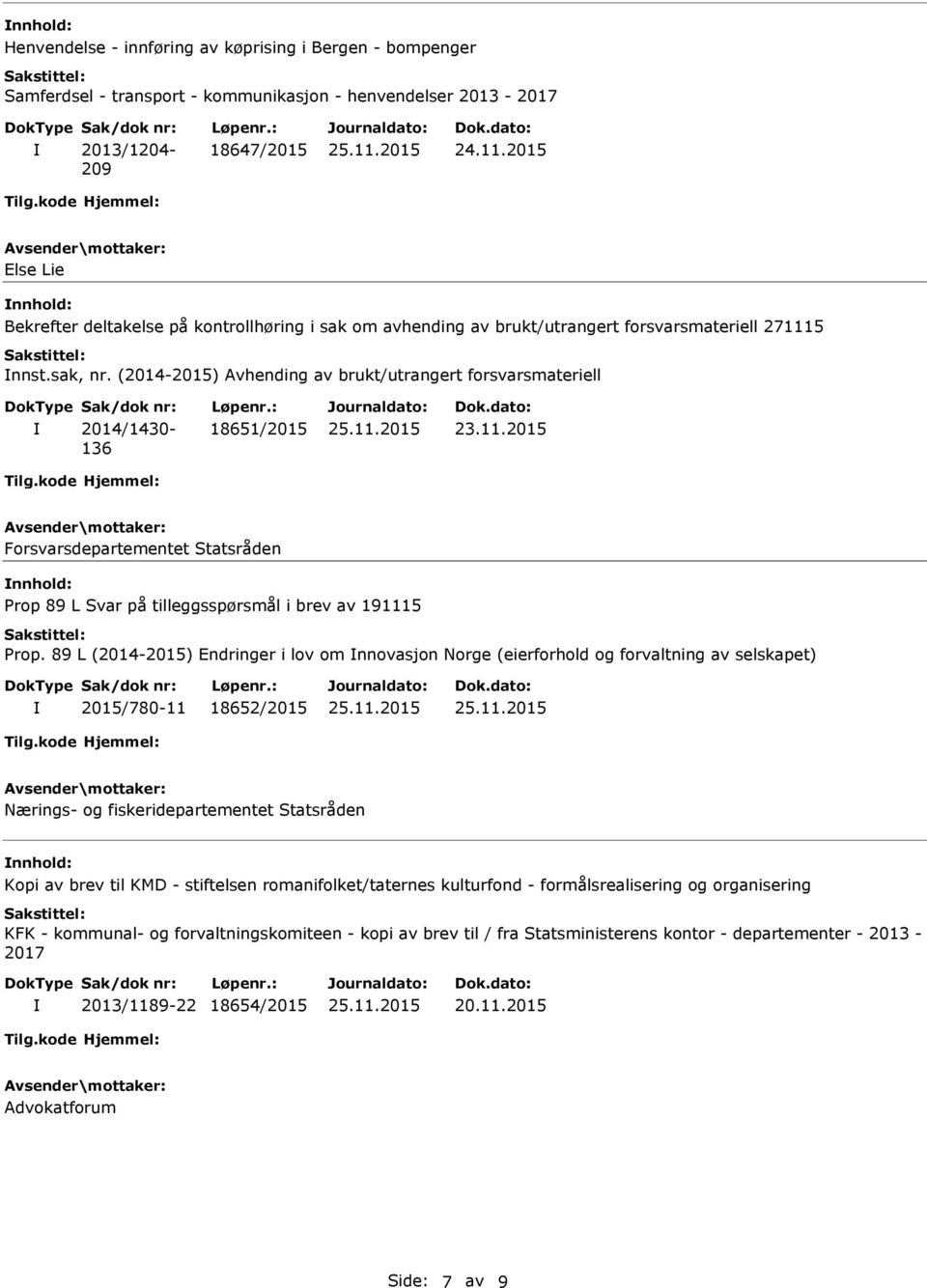 89 L (2014-2015) Endringer i lov om nnovasjon Norge (eierforhold og forvaltning av selskapet) 2015/780-11 18652/2015 Nærings- og fiskeridepartementet Statsråden Kopi av brev til KMD - stiftelsen