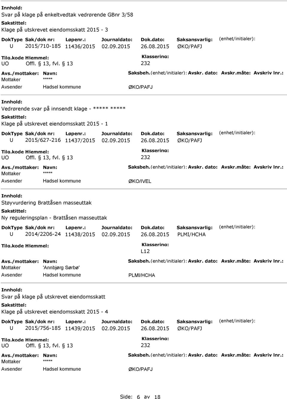 Støyvurdering Brattåsen masseuttak Ny reguleringsplan - Brattåsen masseuttak 2014/2206-24 11438/2015 PLM/HCHA L12 Mottaker 'Annbjørg