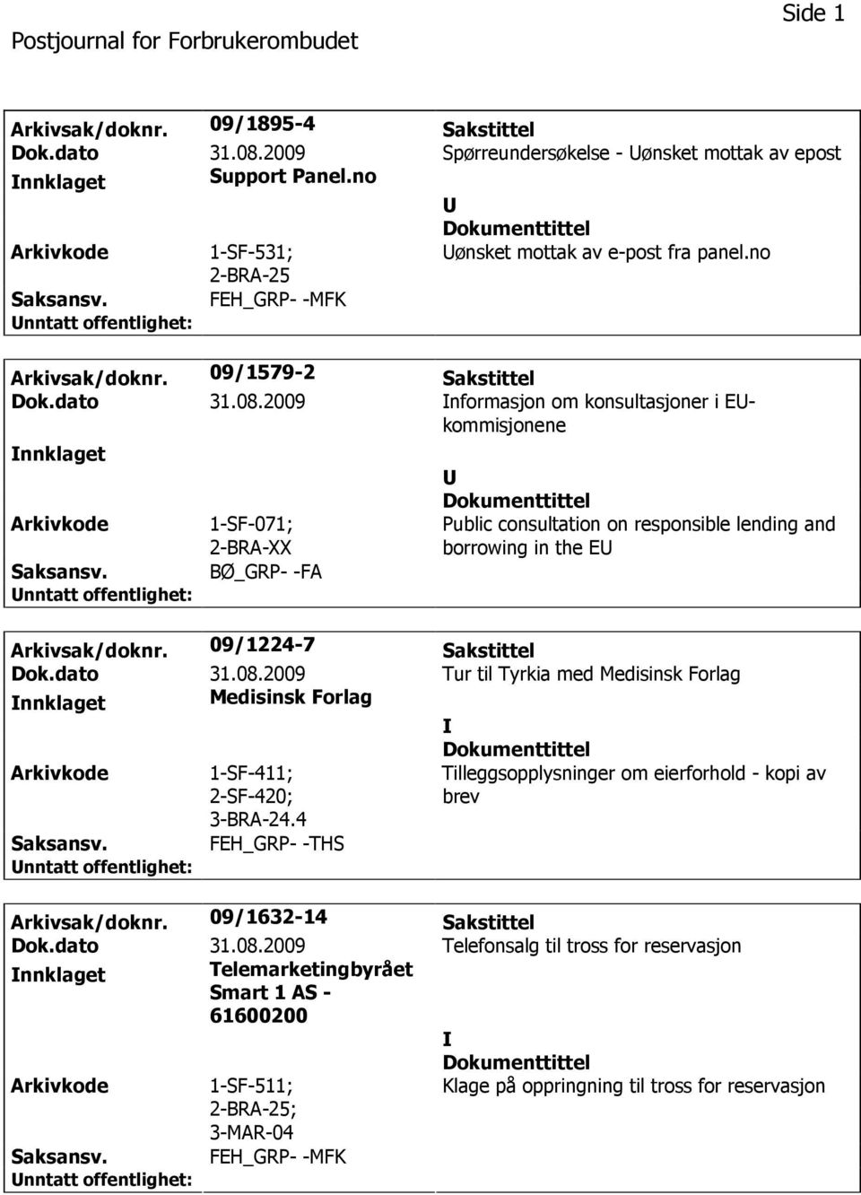 1-SF-071; 2-BRA-XX BØ_GRP- -FA Public consultation on responsible lending and borrowing in the E Arkivsak/doknr. 09/1224-7 Sakstittel Dok.dato 31.08.