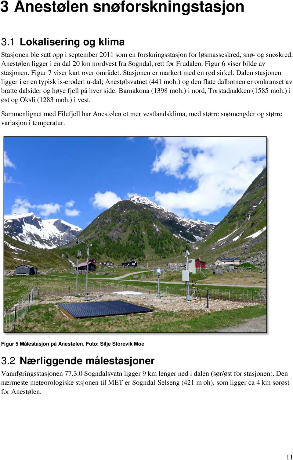 Dalen stasjonen ligger i er en typisk is-erodert u-dal; Anestølsvatnet (441 moh.) og den flate dalbotnen er omkranset av bratte dalsider og høye fjell på hver side: Barnakona (1398 moh.