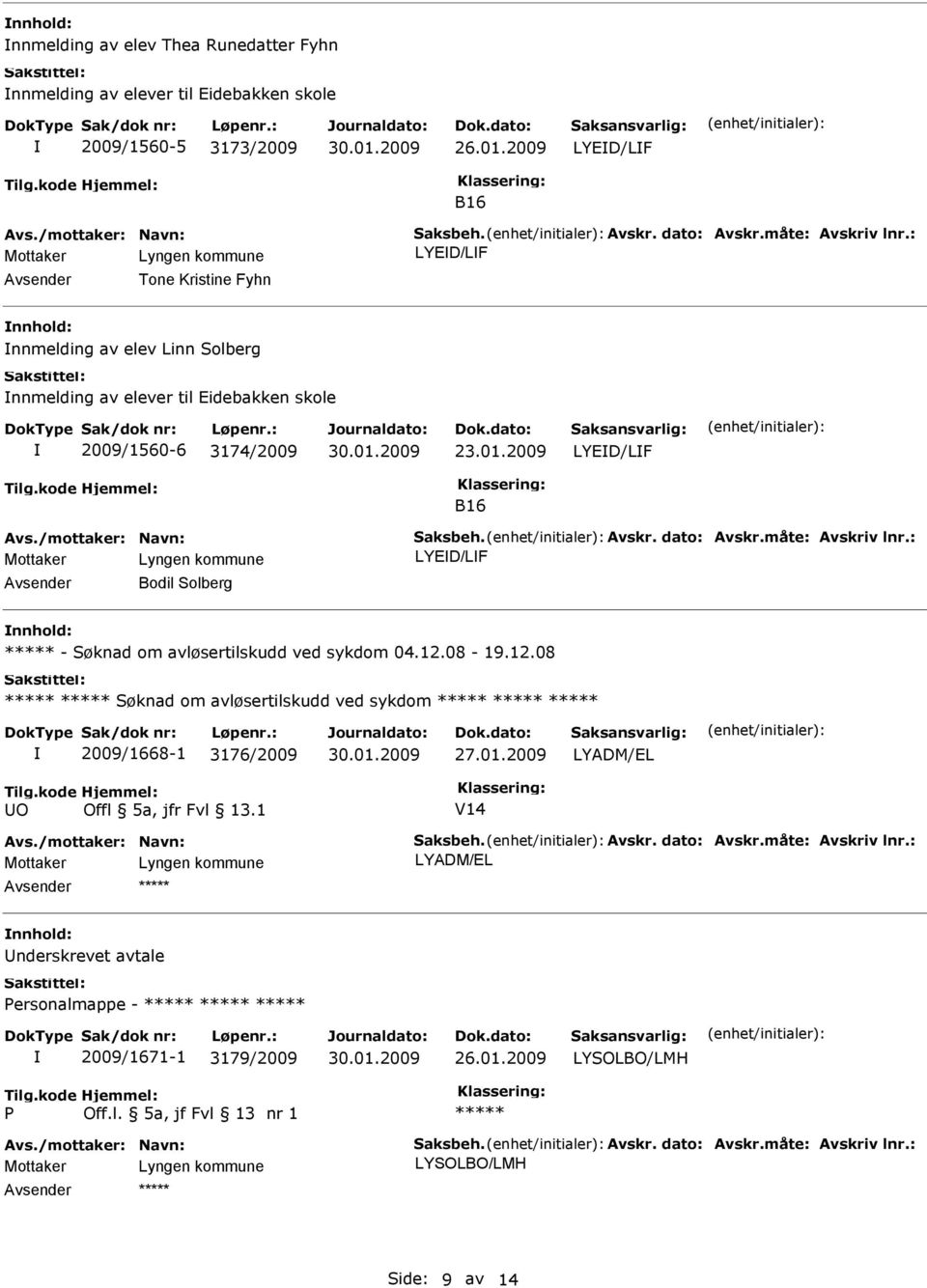 2009 B16 Bodil Solberg - Søknad om avløsertilskudd ved sykdom 04.12.