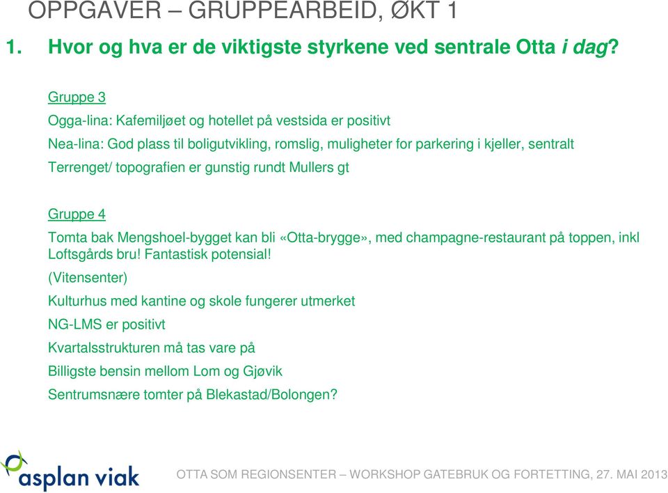 sentralt Terrenget/ topografien er gunstig rundt Mullers gt Gruppe 4 Tomta bak Mengshoel-bygget kan bli «Otta-brygge», med champagne-restaurant på toppen, inkl