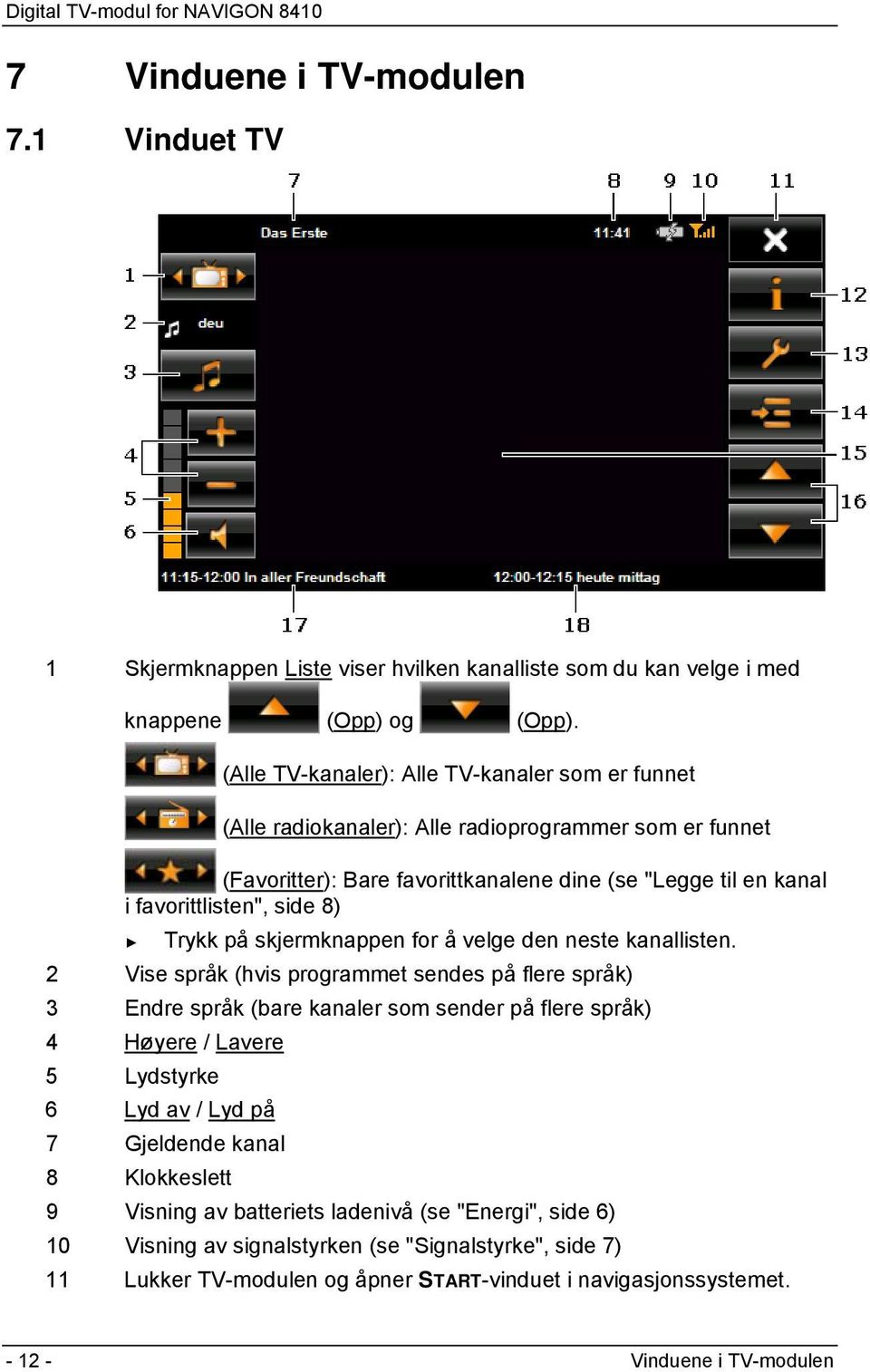 8) Trykk på skjermknappen for å velge den neste kanallisten.