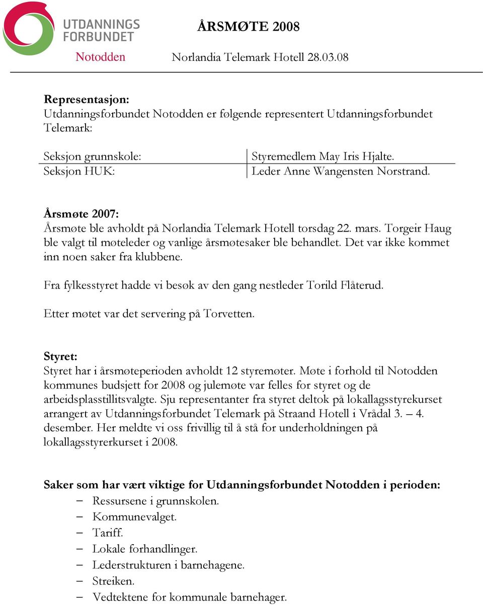 Det var ikke kommet inn noen saker fra klubbene. Fra fylkesstyret hadde vi besøk av den gang nestleder Torild Flåterud. Etter møtet var det servering på Torvetten.