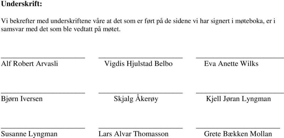 Alf Robert Arvasli Vigdis Hjulstad Belbo Eva Anette Wilks Bjørn Iversen Skjalg