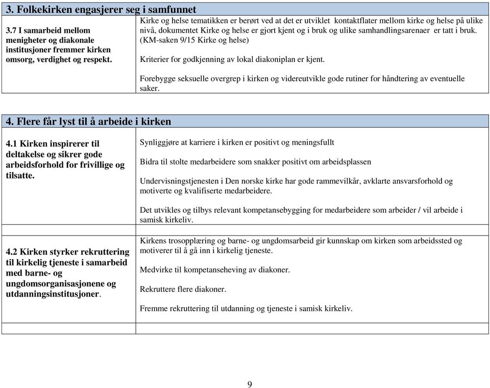bruk. (KM-saken 9/15 Kirke og helse) Kriterier for godkjenning av lokal diakoniplan er kjent. Forebygge seksuelle overgrep i kirken og videreutvikle gode rutiner for håndtering av eventuelle saker. 4.