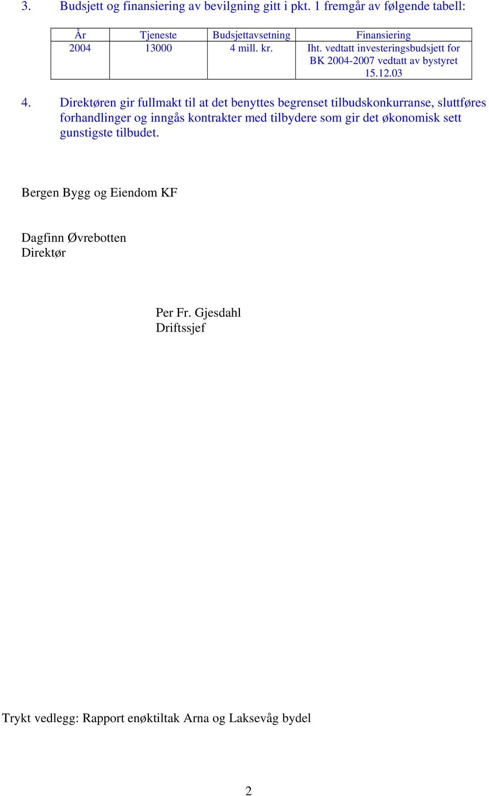 vedtatt investeringsbudsjett for BK 2004-2007 vedtatt av bystyret 15.12.03 4.