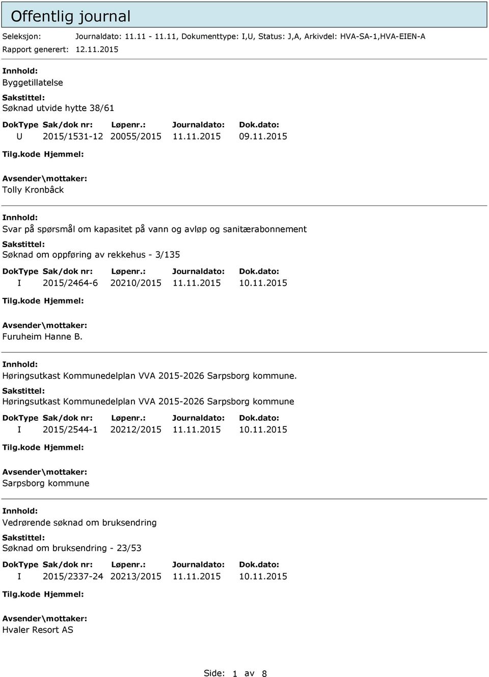 20210/2015 Furuheim Hanne B. Høringsutkast Kommunedelplan VVA 2015-2026 Sarpsborg kommune.