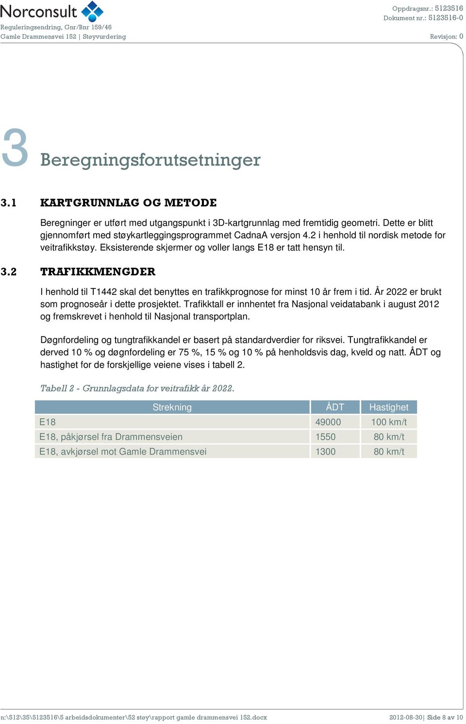 2 TRAFIKKMENGDER I henhold til T1442 skal det benyttes en trafikkprognose for minst 10 år frem i tid. År 2022 er brukt som prognoseår i dette prosjektet.