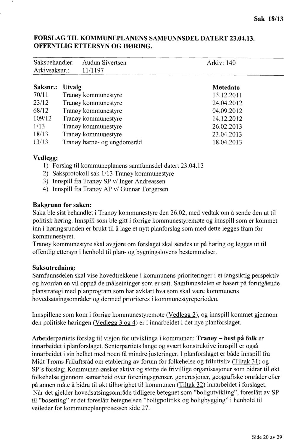 2013 18/13 Tranøy kommunestyre 23.04.