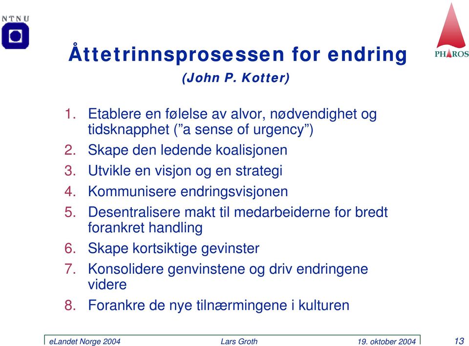 Utvikle en visjon og en strategi 4. Kommunisere endringsvisjonen 5.