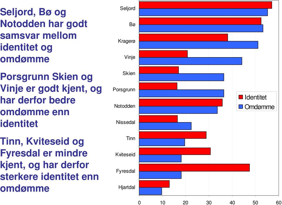 er mindre kjent, og har derfor sterkere identitet enn omdømme Seljord Bø Kragerø Vinje Skien