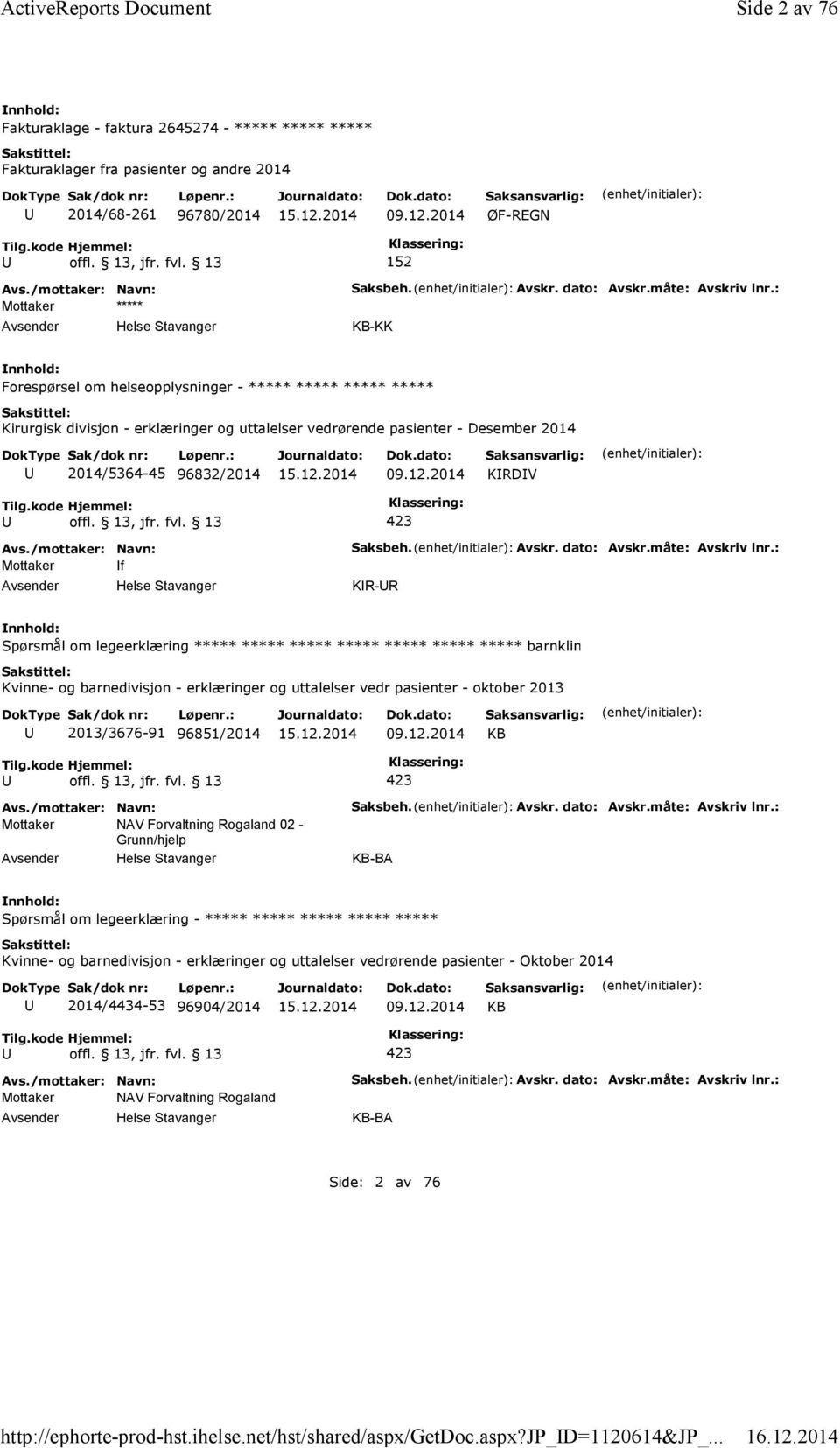 2014 KRDV Mottaker f Saksbeh. Avskr. dato: Avskr.måte: Avskriv lnr.