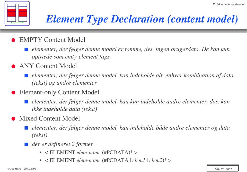 elementer Element-only Content Model elementer, der følger denne model, kan kun indeholde andre elementer, dvs.