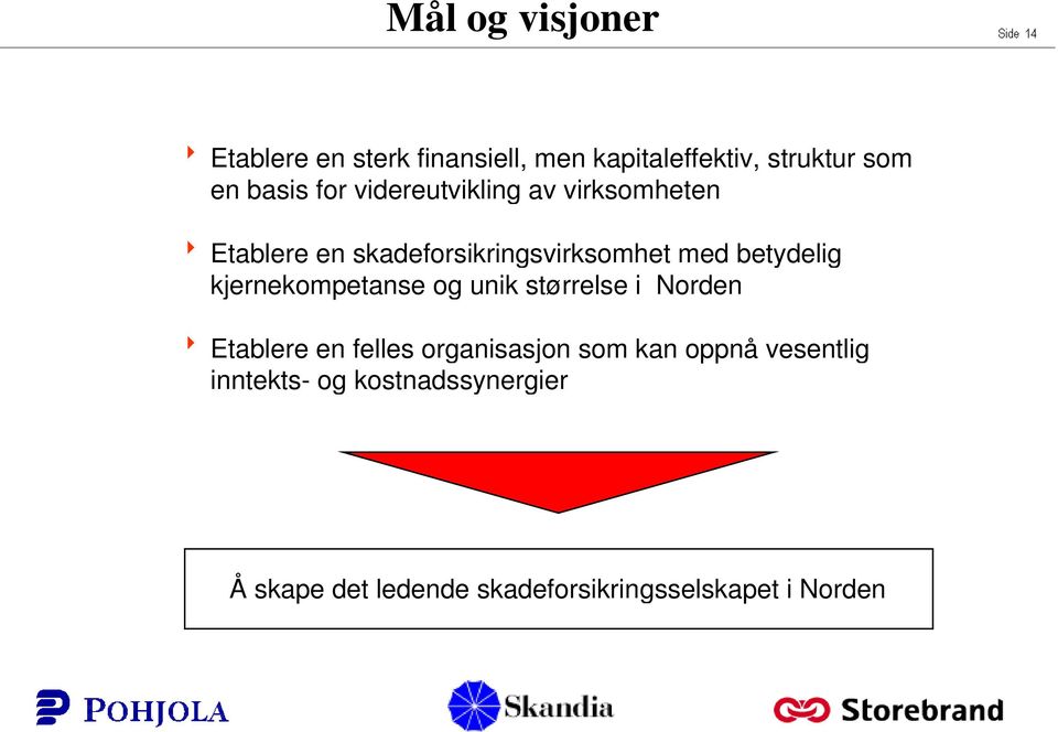 kjernekompetanse og unik størrelse i Norden Etablere en felles organisasjon som kan oppnå